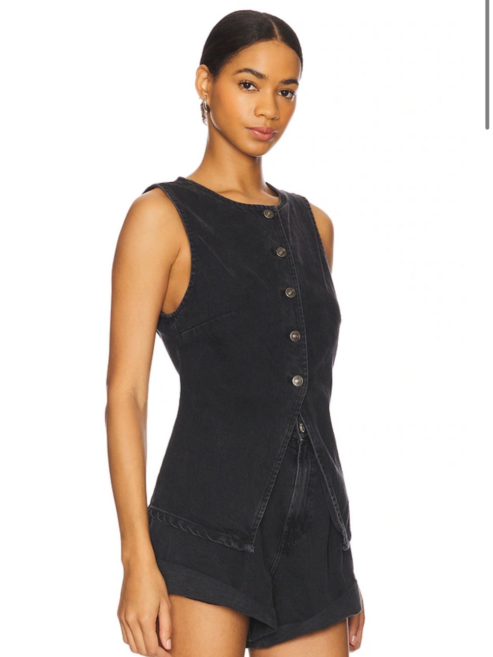 Free People Black Denim Jean Aimee Vest - Picture 5 of 8